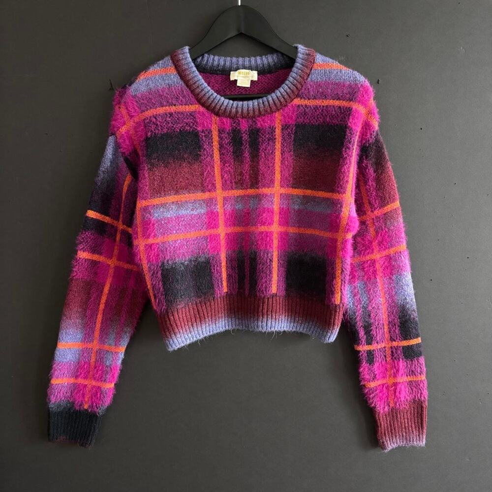 Maeve Anthropologie Fuzzy Plaid Cropped Cozy Fall Sweater - Size XS